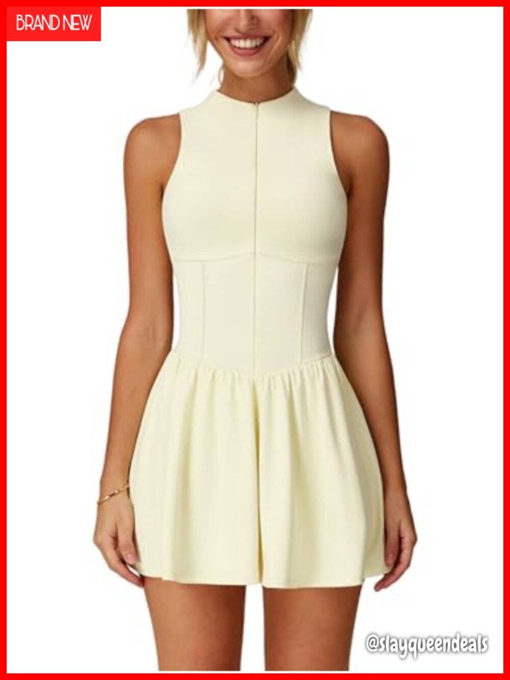 Women's Zip Front Tennis Dress High Neck Sleeveless Athletic Golf Mini Dress